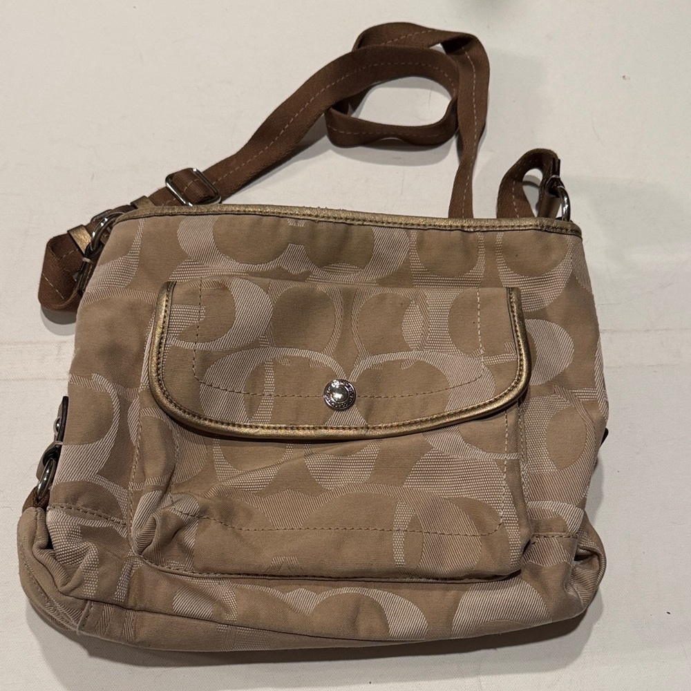 Coach Beige Crossbody Bag with Gold Accents